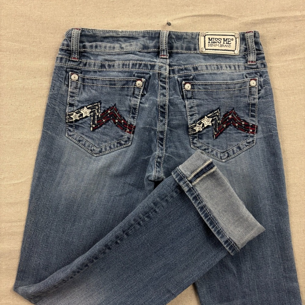 Miss Me Bootcut Jeans Womens 31 Blue Star Embellished Mid Rise Medium Wash